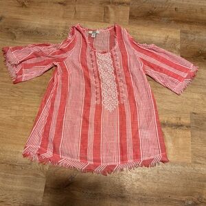 Vintage America Ashley Cold Shoulder Blouse Red Striped Boho Embroidered Medium